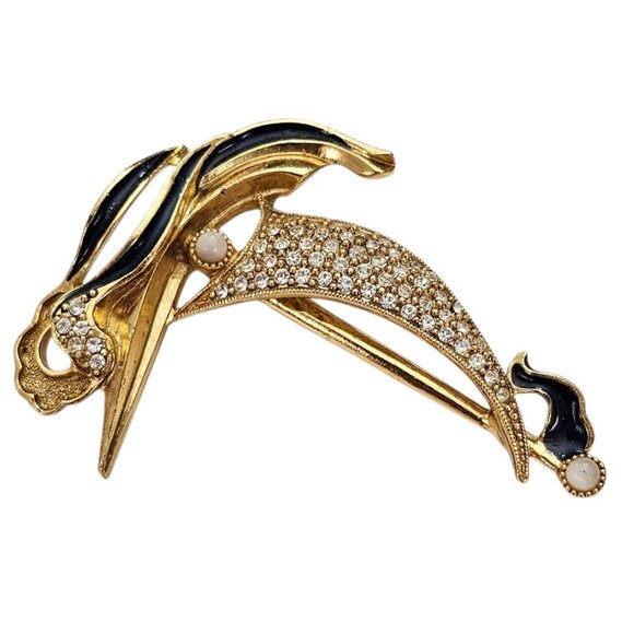 1928 Brand Sail Boat Brooch Clear Rhinestone Blue Enamel Vintage Pin - Picture 4 of 8